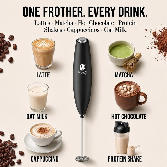 Alt view image 4 of 6 - Milk Frother Handheld - Coffee Mixer Wand with Stand - Black | Battery Operated, Stainless Steel Whisk, 19000 RPM, Protein Powder Blender, Electric Stirrer, Mini Foamer