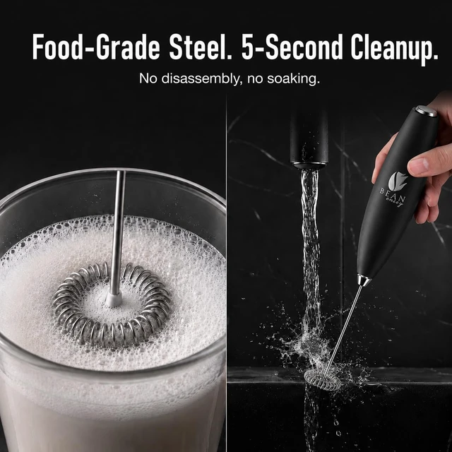 Alt view image 6 of 6 - Milk Frother Handheld - Coffee Mixer Wand with Stand - Black | Battery Operated, Stainless Steel Whisk, 19000 RPM, Protein Powder Blender, Electric Stirrer, Mini Foamer