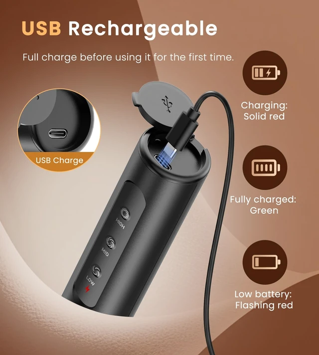 Alt view image 4 of 7 - Rechargeable Handheld Milk Frother Wand with Stand | 3 Variable Speeds, 3 Whisks, Electric Drink Mixer for Latte, Cappuccino, Matcha and Protein Powder, Black
