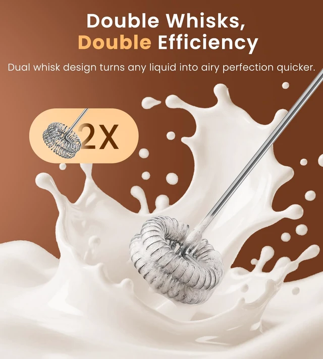 Alt view image 5 of 7 - Rechargeable Handheld Milk Frother Wand with Stand | 3 Variable Speeds, 3 Whisks, Electric Drink Mixer for Latte, Cappuccino, Matcha and Protein Powder, Black