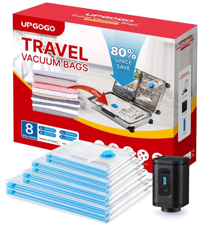 Main image of Travel Vacuum Bags with Portable Electric Pump (Combo 8 Pack)