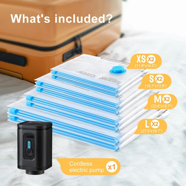 Alt view image 2 of 7 - Travel Vacuum Bags with Portable Electric Pump (Combo 8 Pack)