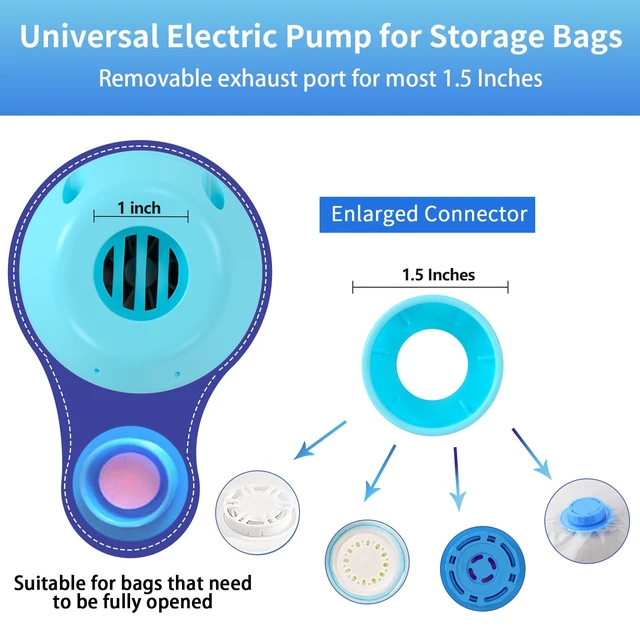 Alt view image 5 of 6 - Electric Pump for Vacuum Storage Bags Blue | 5000 PA 55W Portable Lightweight Seal Pump for Clothes and Travel Bags, Perfect for Travel, Moving, Bags Not Included