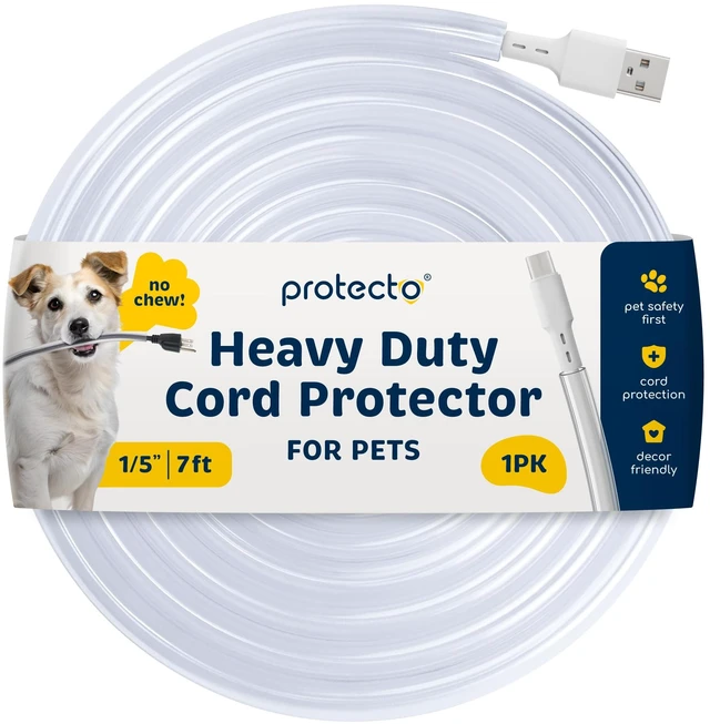 Main image of Heavy Duty Cord Protectors from Pets No Chew Solution, 7ft, 1/5in | Cable Cover for Cats, Dogs & Rabbits, Critter Cord Wire Protector Tubing for Audio and Video Devices, Clear, Fits 1 Cable