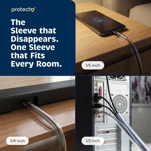 Alt view image 5 of 7 - Heavy Duty Cord Protectors from Pets No Chew Solution, 7ft, 1/5in | Cable Cover for Cats, Dogs & Rabbits, Critter Cord Wire Protector Tubing for Audio and Video Devices, Clear, Fits 1 Cable