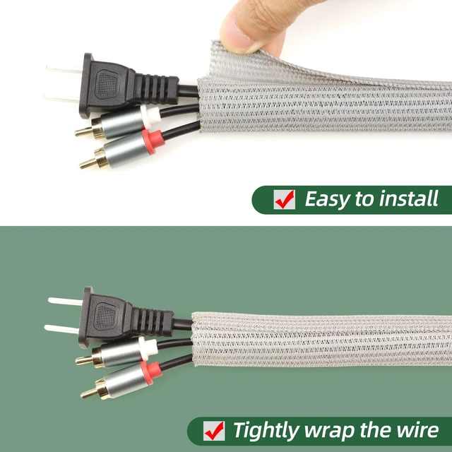 Alt view image 2 of 7 - Split Wire Loom Tubing, Cable Protector Sleeve, Braided Cable Management for TV/Computer/Home Theater/Engine Bay, Cord Protectors from Pets No Chew (Grey, 1/8"-10ft)