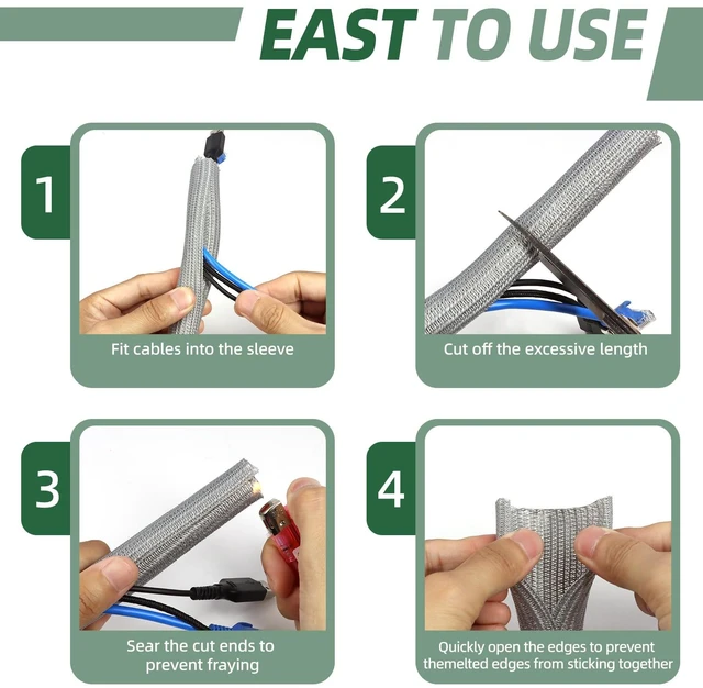 Alt view image 6 of 7 - Split Wire Loom Tubing, Cable Protector Sleeve, Braided Cable Management for TV/Computer/Home Theater/Engine Bay, Cord Protectors from Pets No Chew (Grey, 1/8"-10ft)