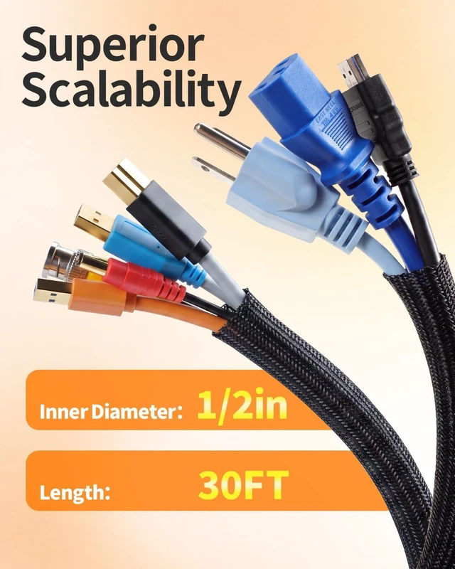 Alt view image 2 of 7 - 30ft Wire Loom Automotive, 1/2in Cord Protectors from Pets no Chew, Black | Split Cable Management Sleeves, Braided Wire Wrap, Cable Cover for Automotive Wiring & Home Office Cord Organization