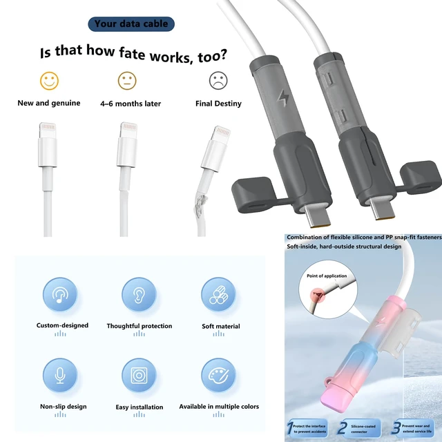 Alt view image 2 of 7 - Silicone Cable Protector - Anti-Kink Connector for Phone Charging Cables - Reusable for Repairing Various Cable Connectors