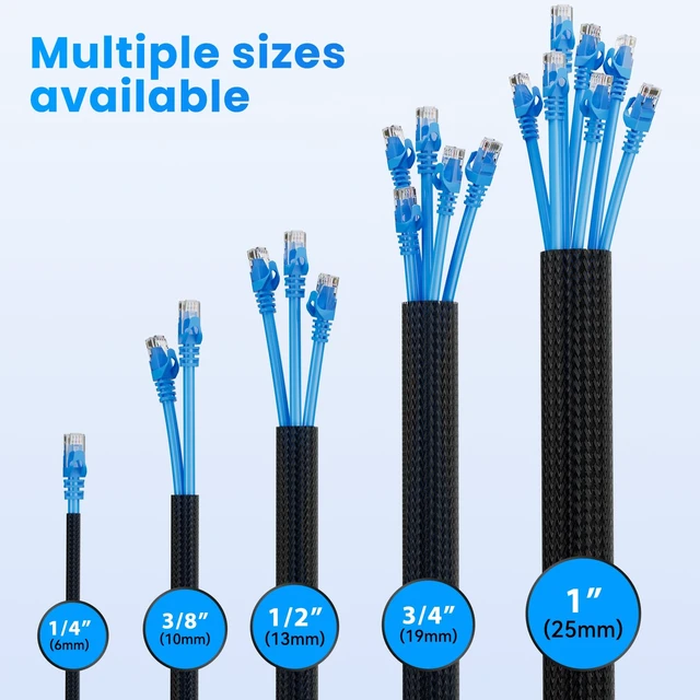 Alt view image 4 of 7 - 1/2" 10ft Black Expandable Braided Cable Sleeve PET | Wire Sleeve for Cable Management, Abrasion & Heat Resistant, Easy Install & Cut, Ideal for Home Theater & Smart Home