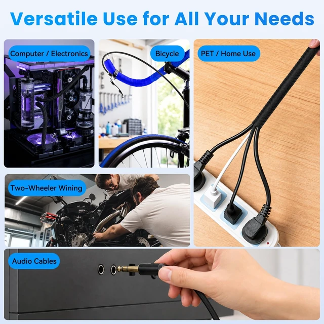 Alt view image 5 of 7 - 1/2" 10ft Black Expandable Braided Cable Sleeve PET | Wire Sleeve for Cable Management, Abrasion & Heat Resistant, Easy Install & Cut, Ideal for Home Theater & Smart Home
