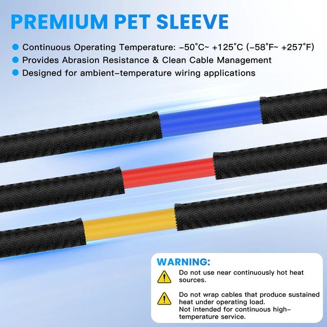 Alt view image 6 of 7 - 1/2" 10ft Black Expandable Braided Cable Sleeve PET | Wire Sleeve for Cable Management, Abrasion & Heat Resistant, Easy Install & Cut, Ideal for Home Theater & Smart Home