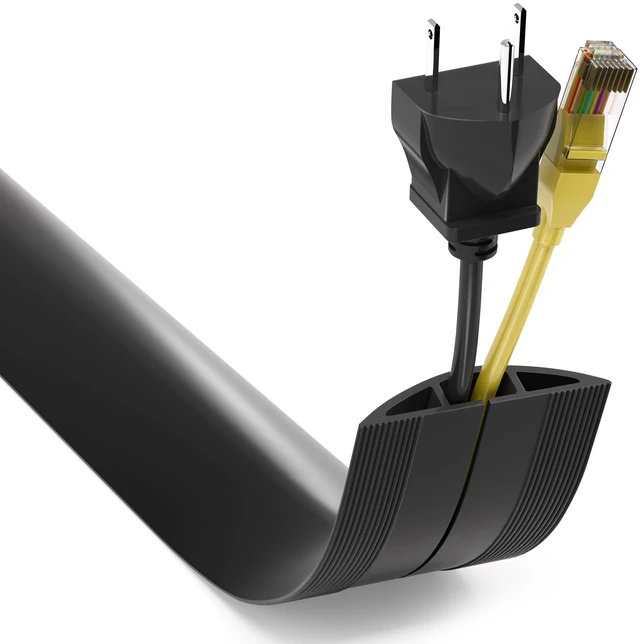 Main image of 4ft Floor Cord Cover, Cable Cavity 0.6" W x 0.32" H, Black | Heavy-Duty Cord Hider for 1-2 Wires, Protects Extension Cords & Helps Prevent Trips, Uncoils Flat for Easy Install
