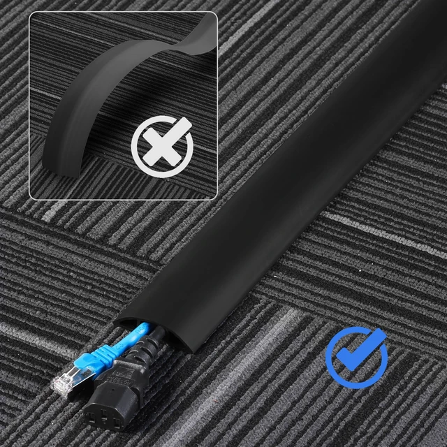 Alt view image 4 of 6 - 4ft Floor Cord Cover, Cable Cavity 0.6" W x 0.32" H, Black | Heavy-Duty Cord Hider for 1-2 Wires, Protects Extension Cords & Helps Prevent Trips, Uncoils Flat for Easy Install