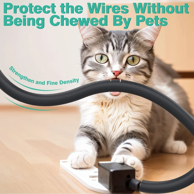 Alt view image 3 of 7 - Dog and Cat Cord Protector 10ft - 3/8inch, Flexible Cable Sleeve for Easy Cord Management, Protects Cables from Pets Chewing, Ideal for USB, Power, Audio and Video Cords - Black