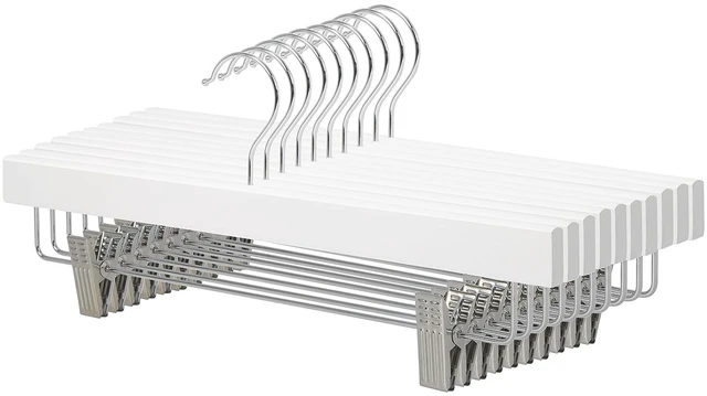 Main image of Durable Wooden Pants and Skirt Hangers with Clips, Closet Organizer, White, 10-Pack