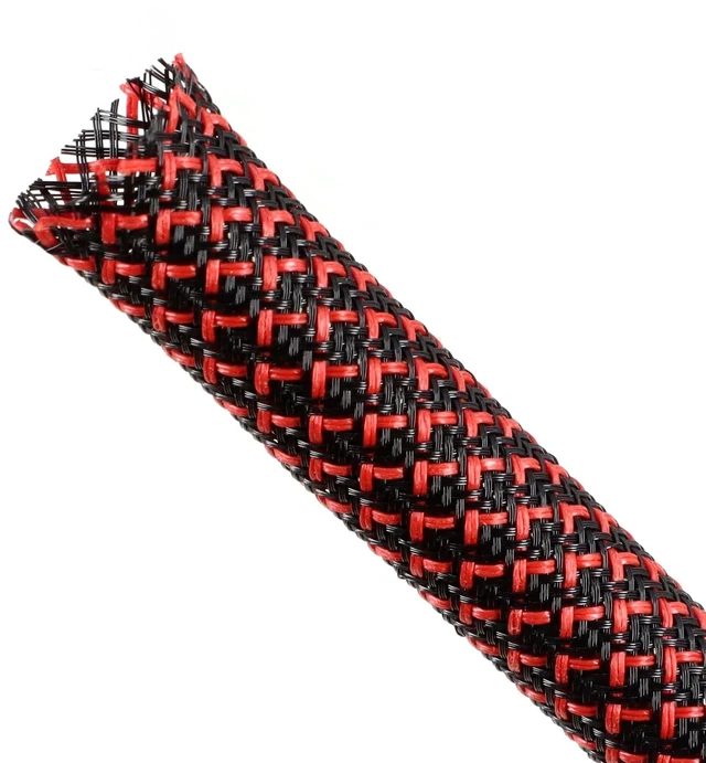 Main image of Braided Cable Sleeving, PET Expandable Braided Cable Sleeve, Flexible Mesh Sleeving Cord Management for Audio Video and Other Home Device, Cord Protector from Pets (Black Red, 1/8" x 25ft)