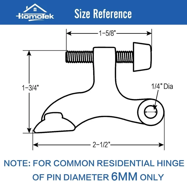 Alt view image 3 of 6 - 12 Pack Hinge Pin Black Door Stopper,Adjustable Deluxe Heavy Duty Door Stopper 2-1/2"x1-3/4,with Black Rubber Bumper Tips