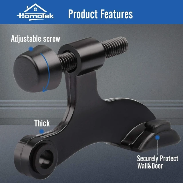 Alt view image 2 of 6 - 12 Pack Hinge Pin Black Door Stopper,Adjustable Deluxe Heavy Duty Door Stopper 2-1/2"x1-3/4,with Black Rubber Bumper Tips