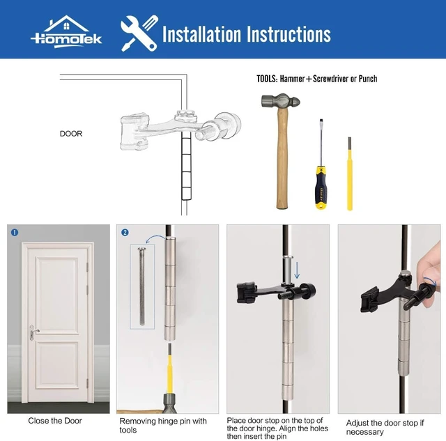 Alt view image 4 of 6 - 12 Pack Hinge Pin Black Door Stopper,Adjustable Deluxe Heavy Duty Door Stopper 2-1/2"x1-3/4,with Black Rubber Bumper Tips
