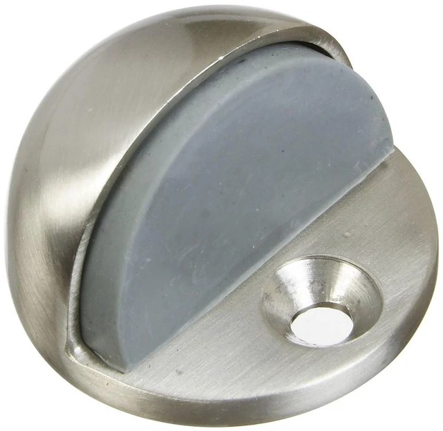 Main image of Floor Door Stop, Solid Brass, Rubber Bumper, Satin Nickel | Rubber Bumper Absorbs Impact to Protect Walls and Doors; Floor Mounts with 1/4 in to 3/4 in Clearance