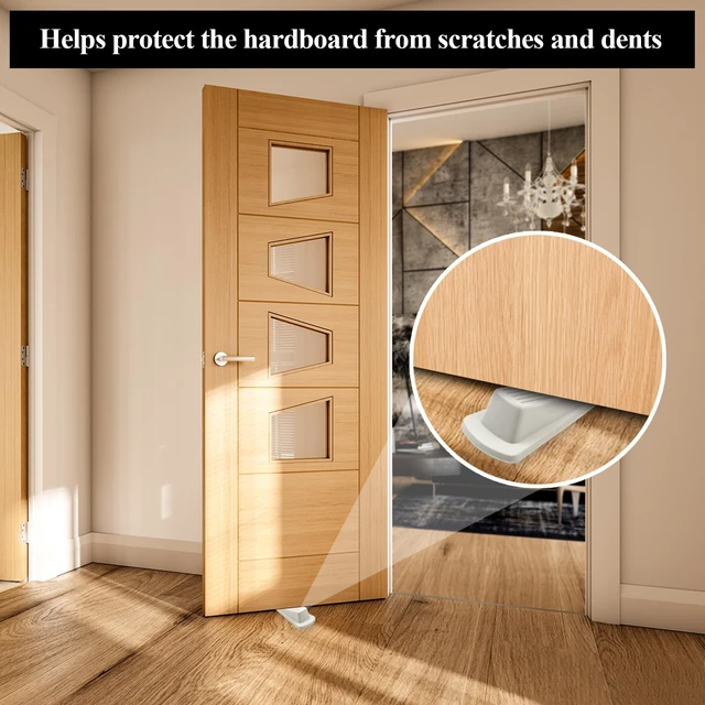Alt view image 4 of 7 - 4 Pack Door Stoppers for Bottom of Door, White 4.8x2.2x1.3in Door Stops, Rubber Door Stopper Wedge, Sturdy Stackable Door Stops for Floor