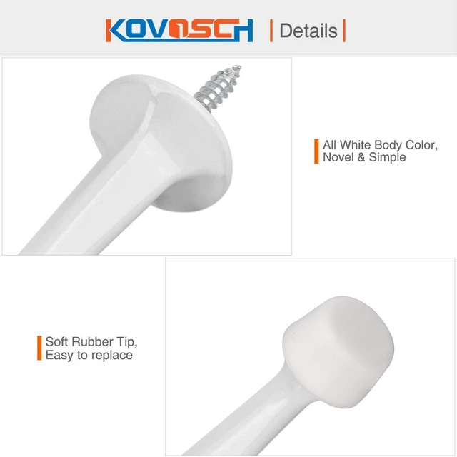 Alt view image 4 of 6 - 2 Pack Solid Rigid Door Stops - Heavy Duty Door Stoppers Wall Protector with Soft Rubber Tips, White
