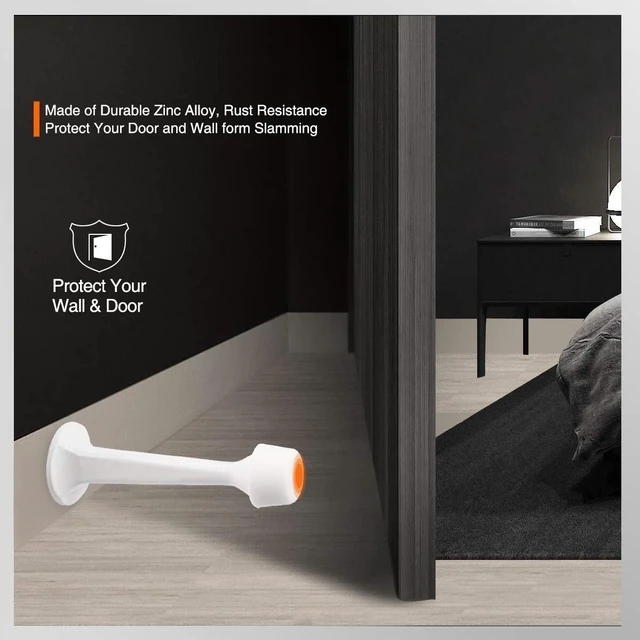Alt view image 5 of 6 - 2 Pack Solid Rigid Door Stops - Heavy Duty Door Stoppers Wall Protector with Soft Rubber Tips, White