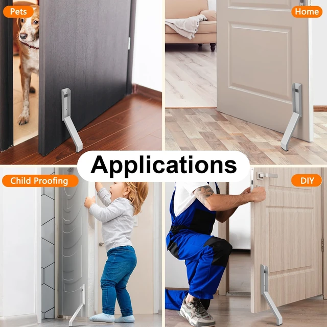 Alt view image 3 of 6 - Door Stop, No Drilling Door Stoppers to Keep Door Open, Easy Pedal Kick Down Door Holder, Bottom of Door (White x 1 Pack)