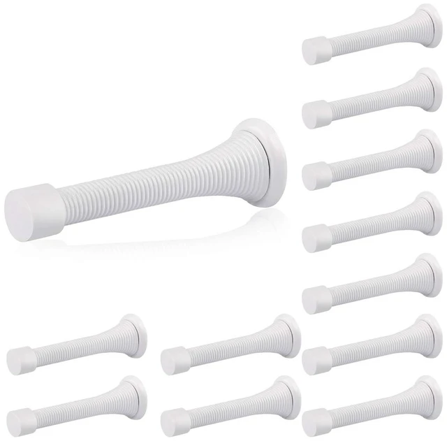 Main image of 12 Pack Spring Door Stops,3-1/8 Heavy Duty Door Stop - Flexible Spring Door Stopper with Low Mounted White Rubber Bumper Tips, White