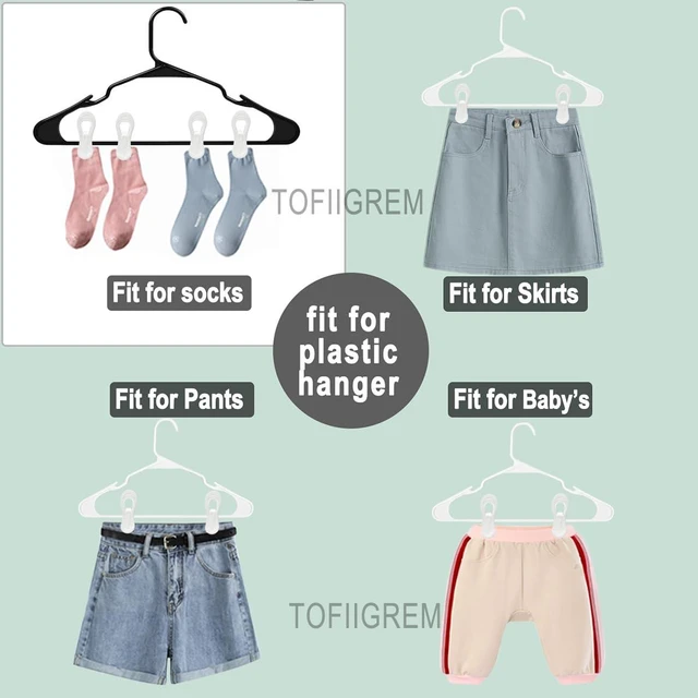 Alt view image 5 of 7 - White Hanger Clips 50 Pack, Multi-Purpose Plastic Hangers Clips Perfect for Plastic Clothes Hangers, Clothes Pins Finger Clip for Skirt Pants Hangers