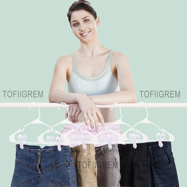 Alt view image 2 of 7 - White Hanger Clips 50 Pack, Multi-Purpose Plastic Hangers Clips Perfect for Plastic Clothes Hangers, Clothes Pins Finger Clip for Skirt Pants Hangers
