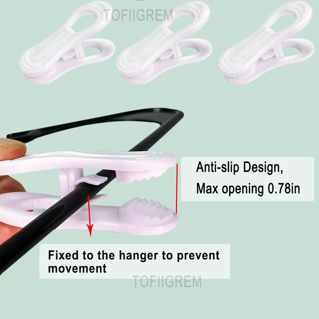Alt view image 4 of 7 - White Hanger Clips 50 Pack, Multi-Purpose Plastic Hangers Clips Perfect for Plastic Clothes Hangers, Clothes Pins Finger Clip for Skirt Pants Hangers