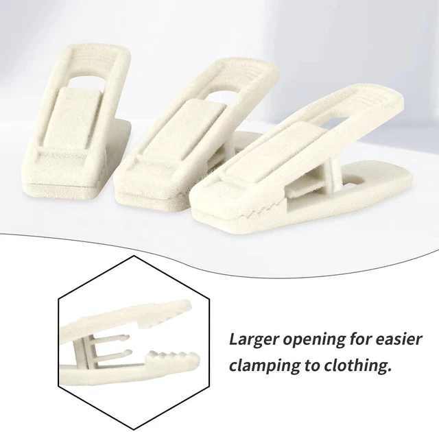 Alt view image 3 of 6 - Ivory Velvet Hanger Clips, 24 Pack Pants Velvet Clips, Large Opening Clip Clothes Pin, Strong Finger Flocked Clip Perfect for Slim-line Clothes Hangers