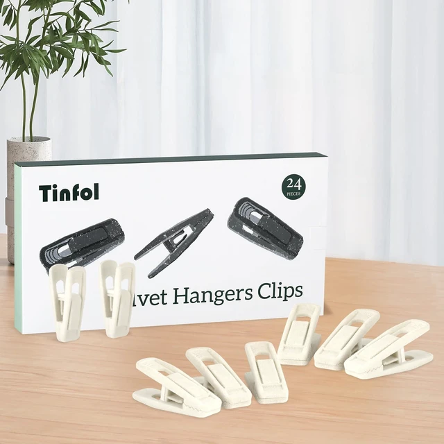Alt view image 4 of 6 - Ivory Velvet Hanger Clips, 24 Pack Pants Velvet Clips, Large Opening Clip Clothes Pin, Strong Finger Flocked Clip Perfect for Slim-line Clothes Hangers