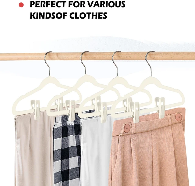 Alt view image 5 of 6 - Ivory Velvet Hanger Clips, 24 Pack Pants Velvet Clips, Large Opening Clip Clothes Pin, Strong Finger Flocked Clip Perfect for Slim-line Clothes Hangers