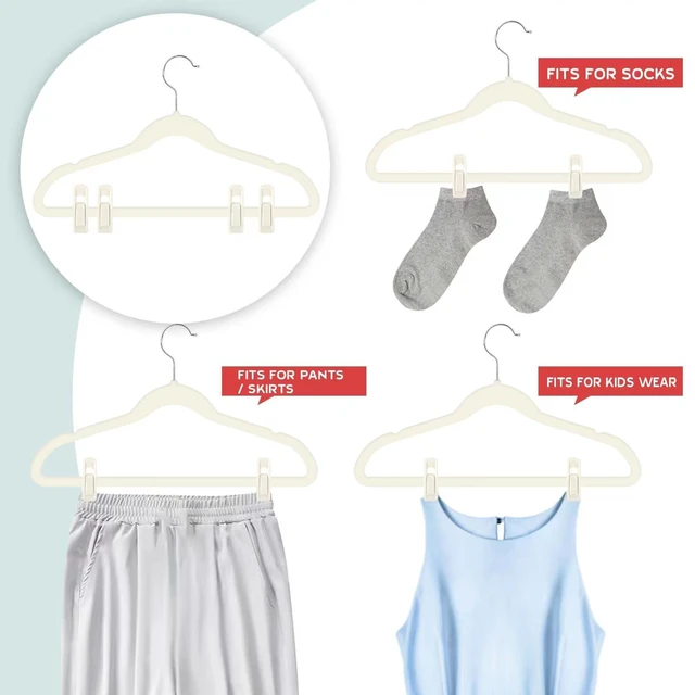 Alt view image 6 of 6 - Ivory Velvet Hanger Clips, 24 Pack Pants Velvet Clips, Large Opening Clip Clothes Pin, Strong Finger Flocked Clip Perfect for Slim-line Clothes Hangers