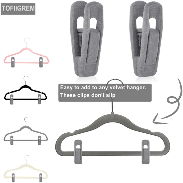 Alt view image 3 of 7 - Grey Velvet Clips - 20 PCS Non Slip Clips for Slim Velvet Hangers