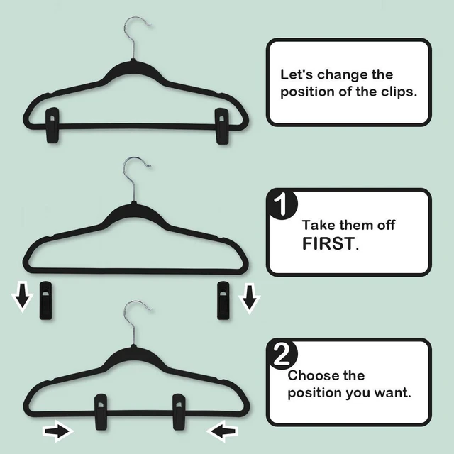 Alt view image 3 of 7 - Thin Velvet Hangers Clips, Strong Finger Clips Perfect for Pants (20pc, Black)