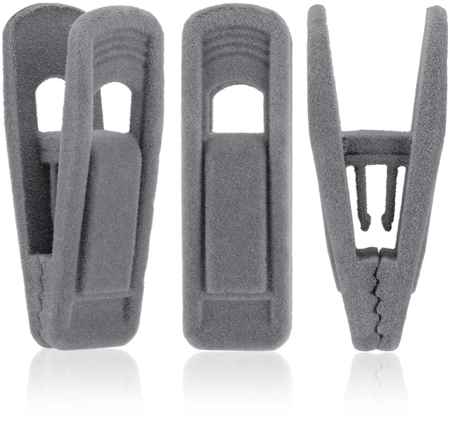 Main image of Gray Velvet Hanger Clips 24 Pack, Non-Slip Flocked Clips for Pants, Skirts, Suits - Strong Finger Clips with Large Opening, Perfect for Slim-Line Velvet Hangers