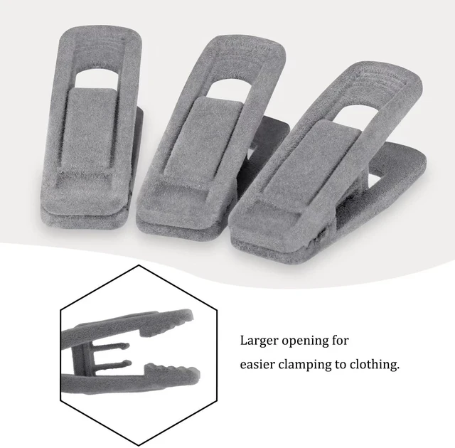 Alt view image 2 of 7 - Gray Velvet Hanger Clips 24 Pack, Non-Slip Flocked Clips for Pants, Skirts, Suits - Strong Finger Clips with Large Opening, Perfect for Slim-Line Velvet Hangers