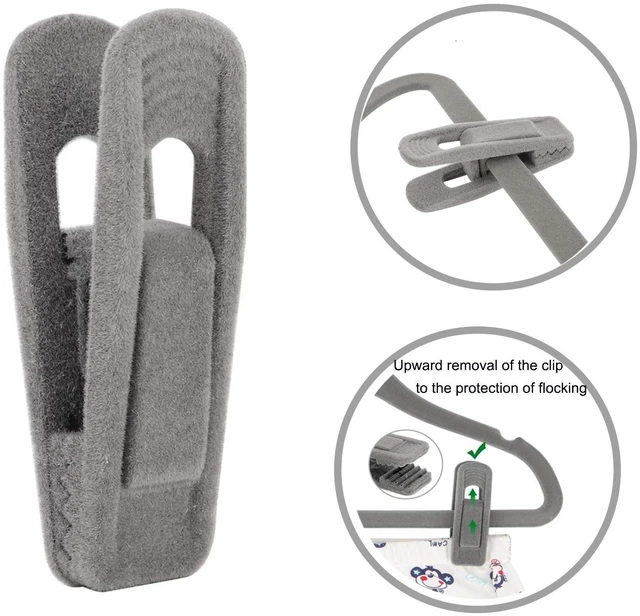 Alt view image 5 of 7 - Gray Velvet Hanger Clips 24 Pack, Non-Slip Flocked Clips for Pants, Skirts, Suits - Strong Finger Clips with Large Opening, Perfect for Slim-Line Velvet Hangers
