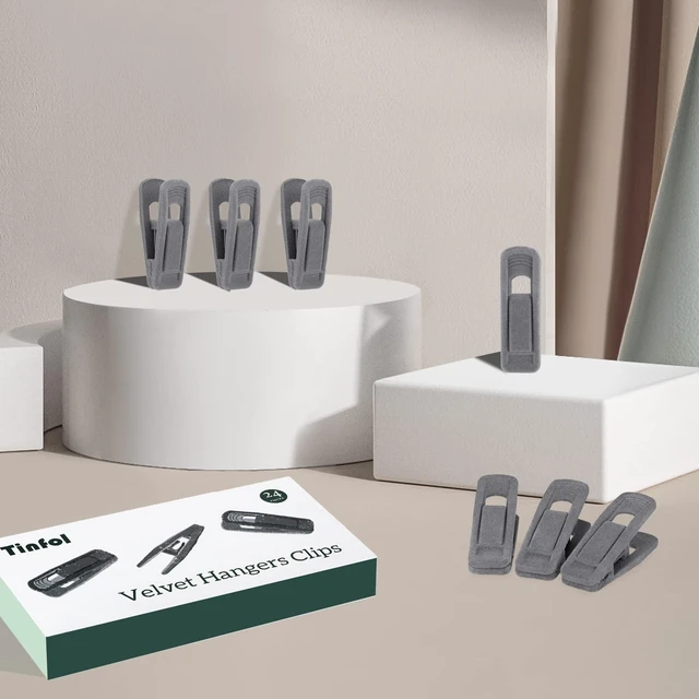 Alt view image 4 of 7 - Gray Velvet Hanger Clips 24 Pack, Non-Slip Flocked Clips for Pants, Skirts, Suits - Strong Finger Clips with Large Opening, Perfect for Slim-Line Velvet Hangers
