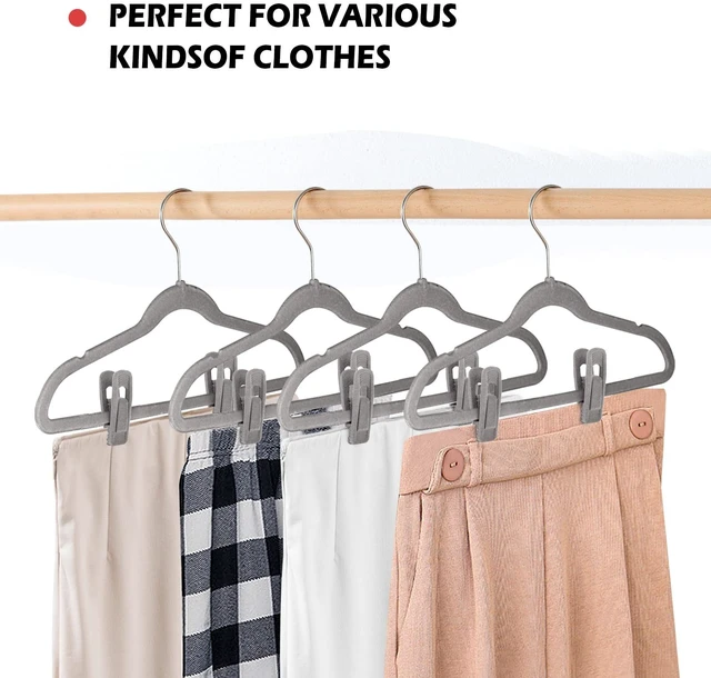 Alt view image 6 of 7 - Gray Velvet Hanger Clips 24 Pack, Non-Slip Flocked Clips for Pants, Skirts, Suits - Strong Finger Clips with Large Opening, Perfect for Slim-Line Velvet Hangers