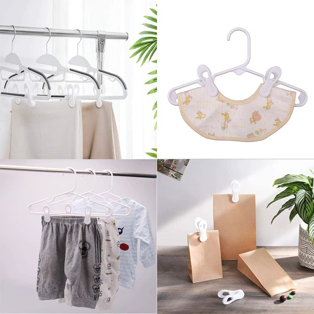 Alt view image 3 of 4 - Hanger Clips for Hangers,30 Pcs Multi-Purpose Hanger Clips for Hangers White Finger Clips for Kids Hangers with Clips Plastic Clothes Hangers, Pants Hangers Clips