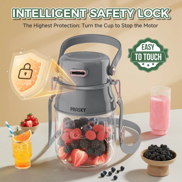 Alt view image 2 of 7 - Portable Blender, Personal Blenders for Shakes and Smoothies with 27oz Cup, Lid and Shoulder Strap, Type-C USB Rechargeable, Personal Size Blenders BPA-free for Travel/Kitchen (Gray)