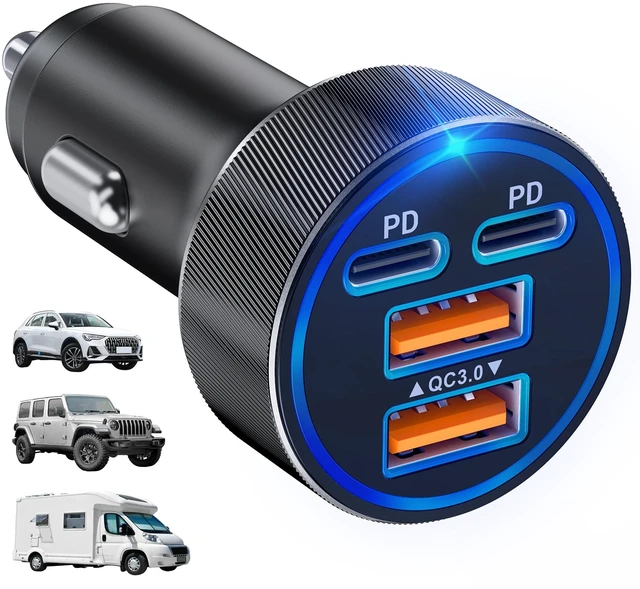 Main image of USB C Car Charger, 90W Fast Cigarette Lighter Adapter, 30% Faster Charging | Multiport Car Phone Charger Accessories 45W USB-C & 18W USB-A , for iPhone 17/16/15, iPad, MacBook,Samsung Galaxy, Android