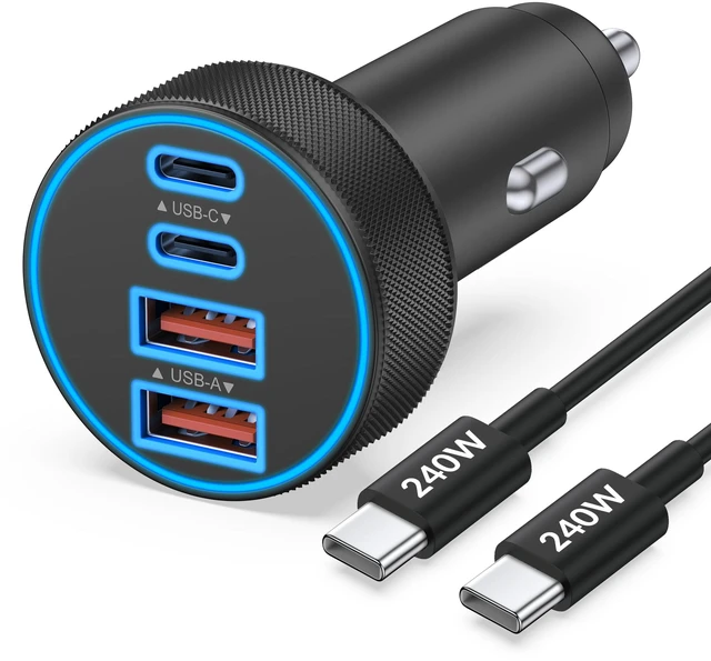 Main image of iPhone 18 17 16 Car Charger Fast Charging, 90W 4Port USB C Fast Car Charger | Cigarette Lighter Adapter with 240W 3FT USB-C Cable, for iPhone Duo/18/18 Pro/18 Pro Max/17/17 Pro Max/16/15, iPad