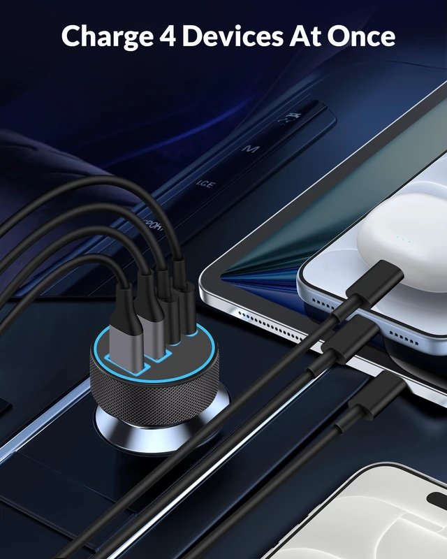 Alt view image 3 of 7 - iPhone 18 17 16 Car Charger Fast Charging, 90W 4Port USB C Fast Car Charger | Cigarette Lighter Adapter with 240W 3FT USB-C Cable, for iPhone Duo/18/18 Pro/18 Pro Max/17/17 Pro Max/16/15, iPad