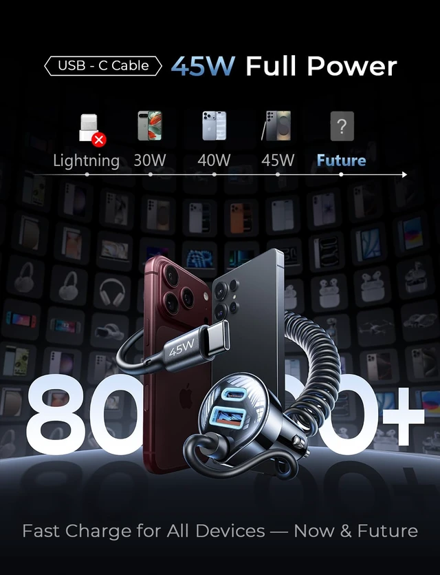 Alt view image 4 of 7 - 90W for iPhone 18 17 16 Pro Max Car Charger USB C Fast Charge | Super Fast for iPhone Duo Cigarette Lighter USB C Adapter for iPhone 18 Pro Max,Samsung Galaxy S26 Ultra, Car Accessories
